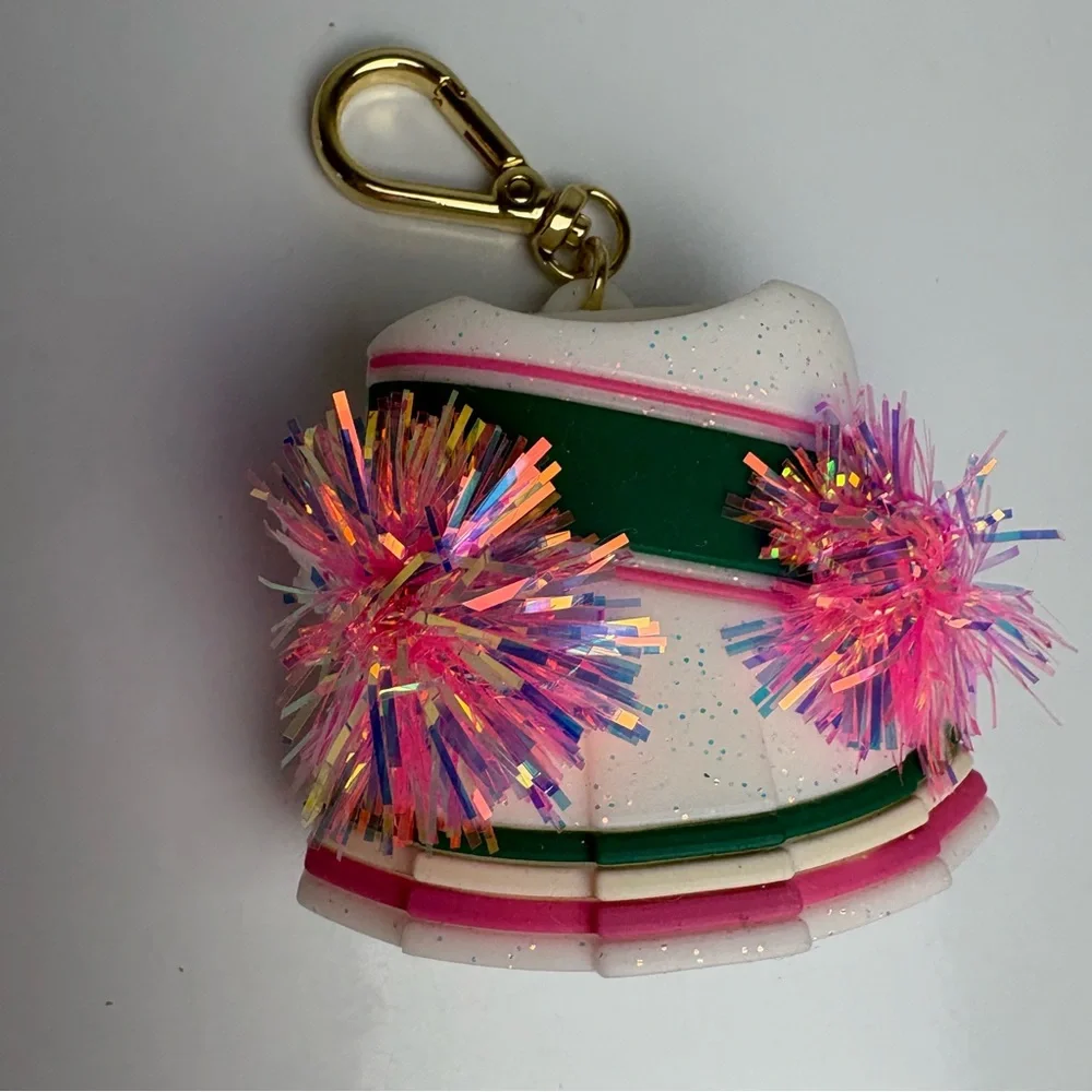 Bath and body works pocketbac holder white pink and green cheerleader with poms